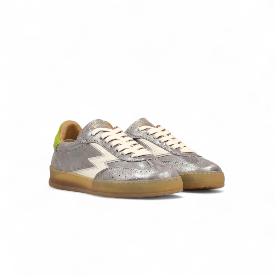 SNEAKER CLUB PELLE LAMINATA ARGENTO E CAVALLINO
