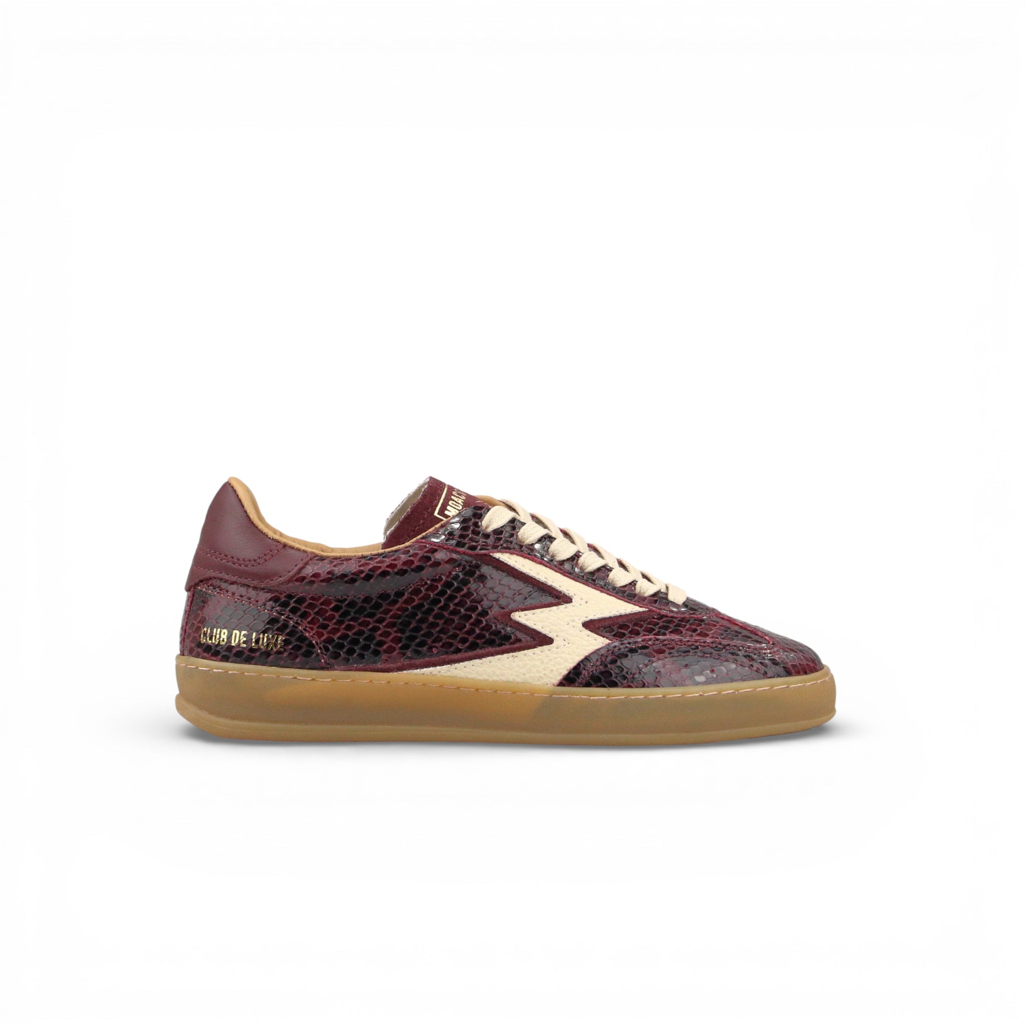 SNEAKER CLUB IN PELLE STAMPA RETTILE MELANZANA CON DETTAGLIO BURRO