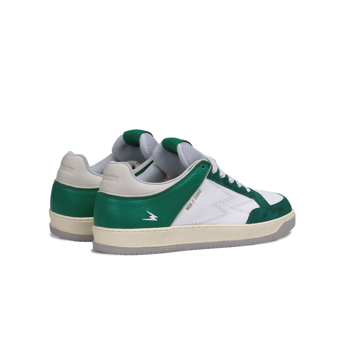 Squad sneaker. Embroidered logo with green details