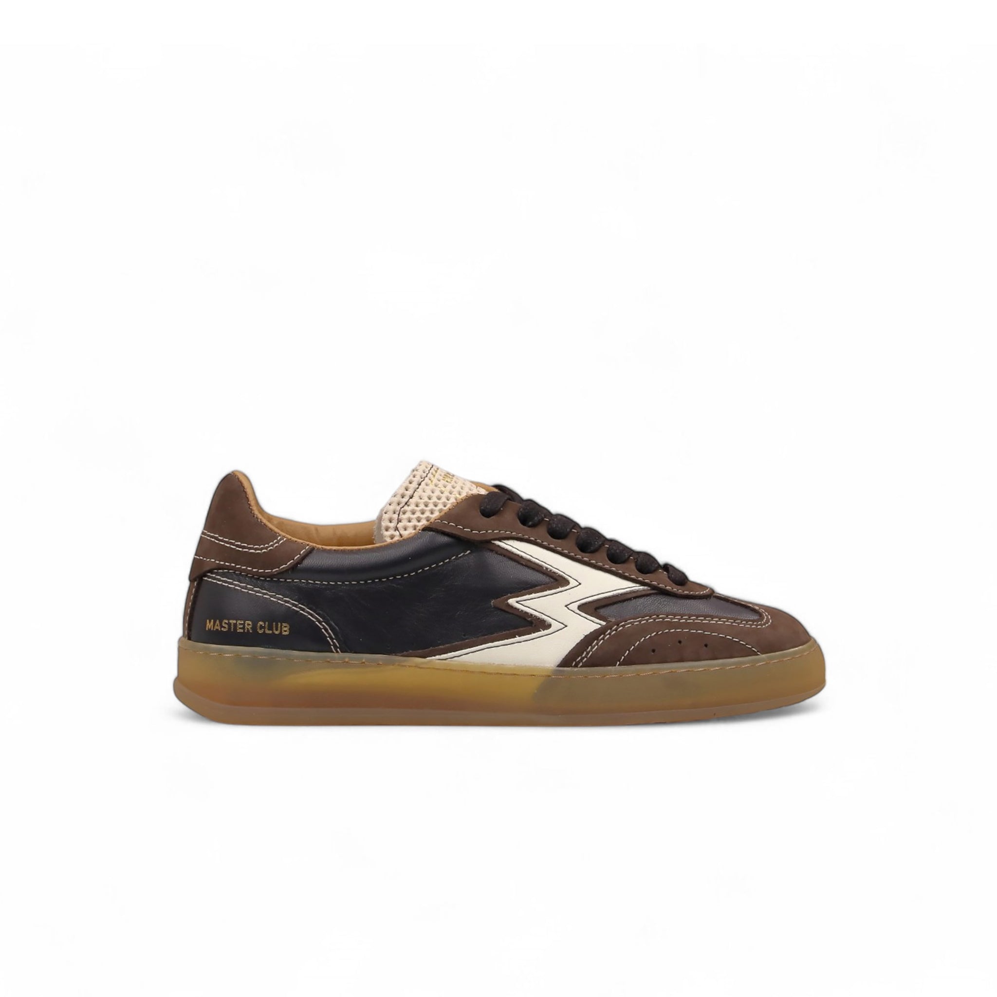 SNEAKER CLUB IN PELLE NERA CON DETTAGLI MARRONI