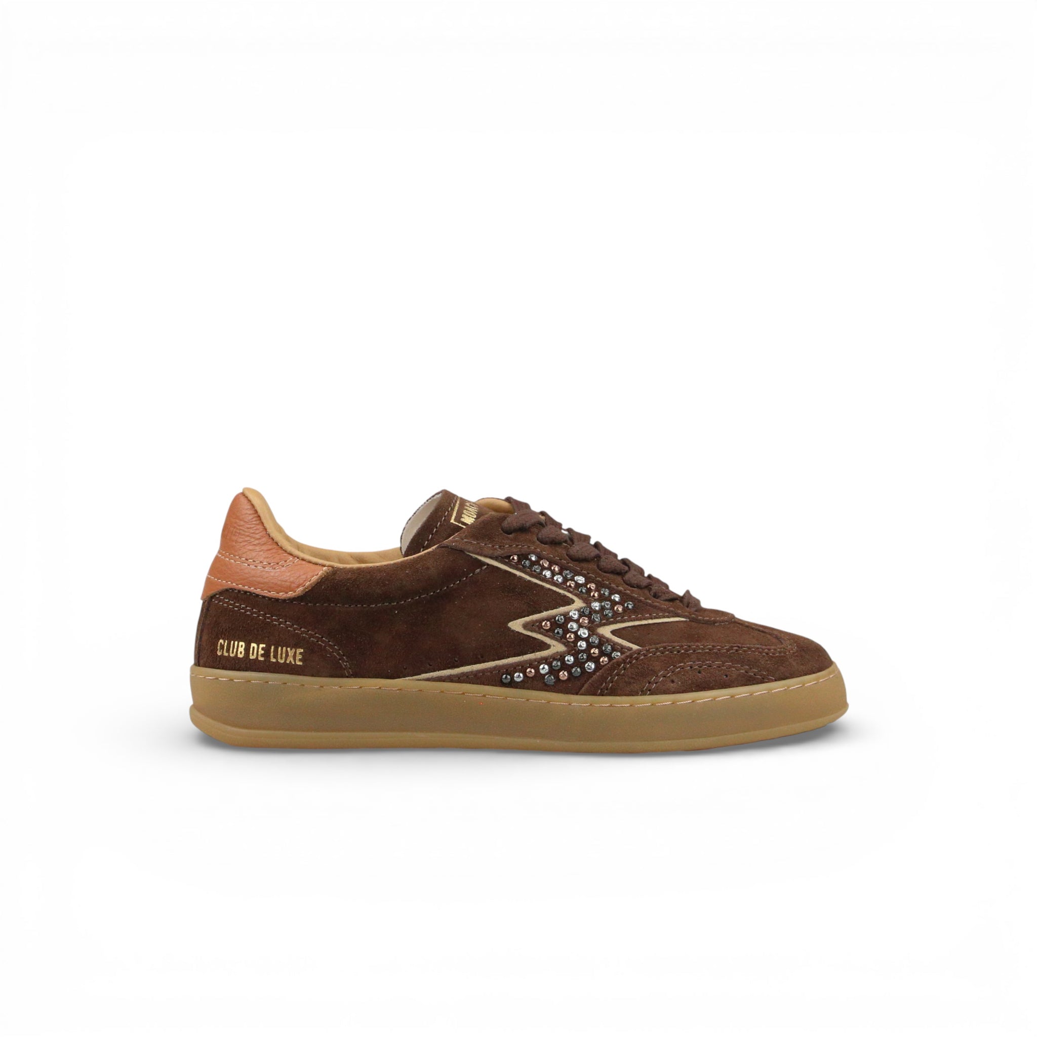 SNEAKER CLUB IN SUEDE CACAO E LOGO CON BORCHIE